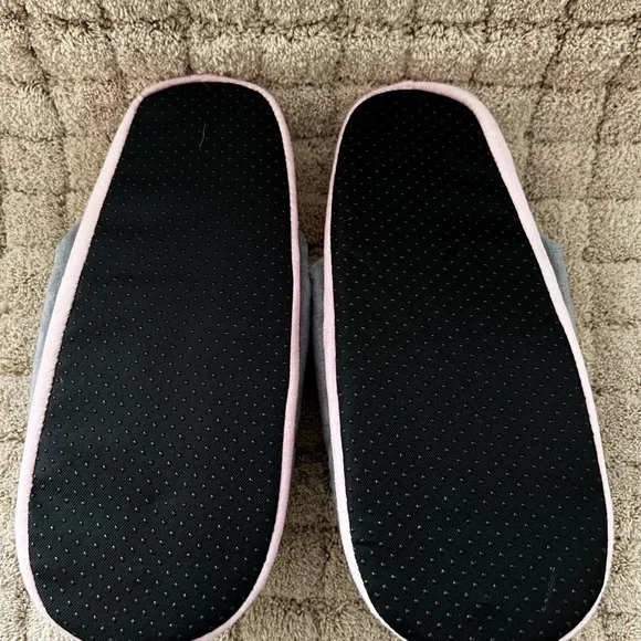 Gray Bunny Plush Slip-On Slippers with Pink Accents - Picture 3 of 4